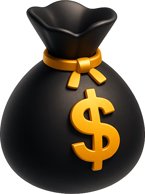Saco de Dinheiro Preto com cifrão amarelo